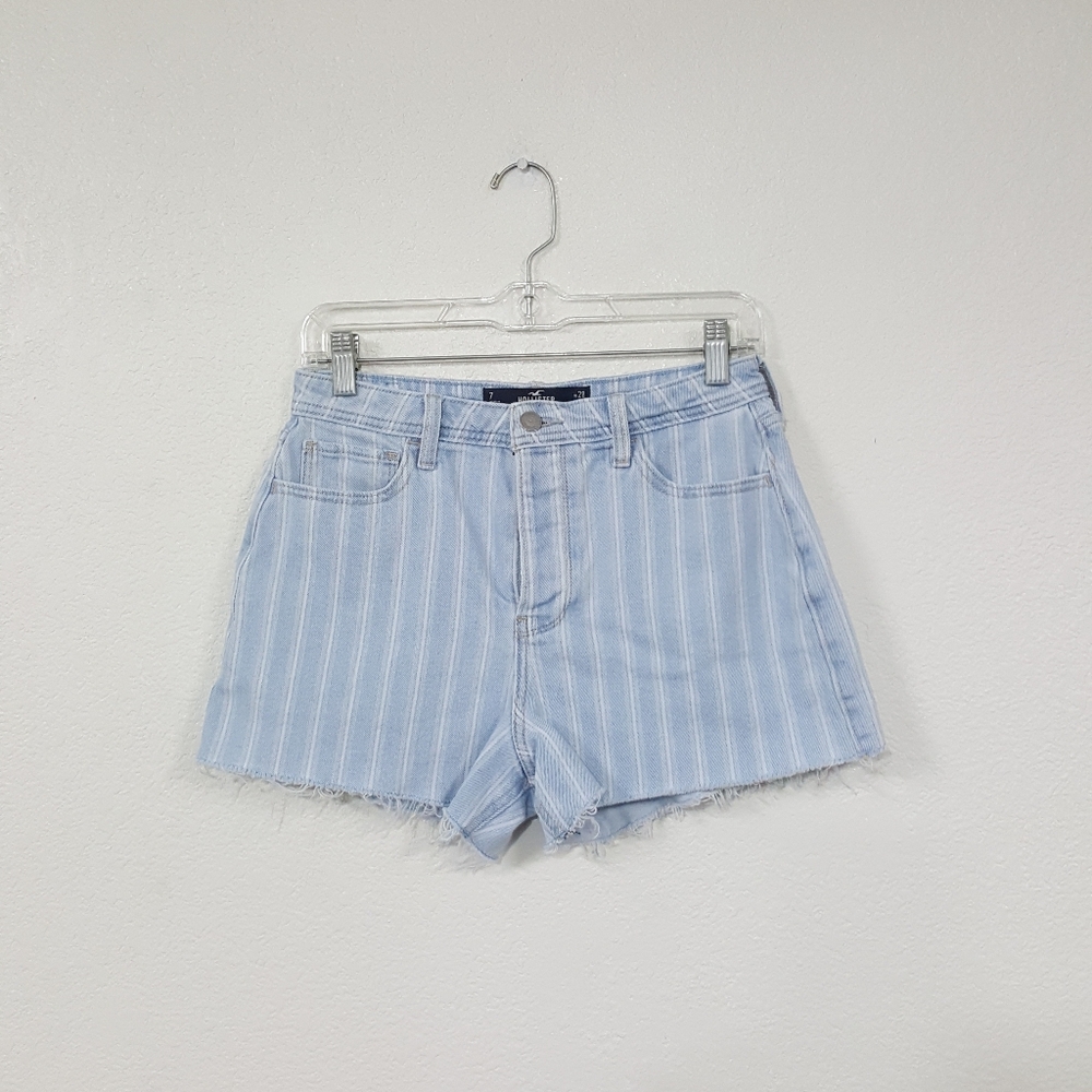 Hollister Sz 7/28" Striped Blue Denim Jean Mom Shorts